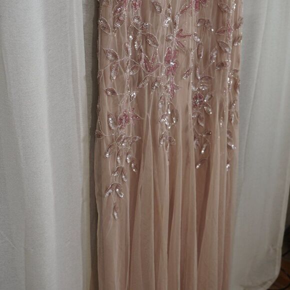 Adrianna Papell Peach Pink Embellished Chiffon Gown - Picture 7 of 10